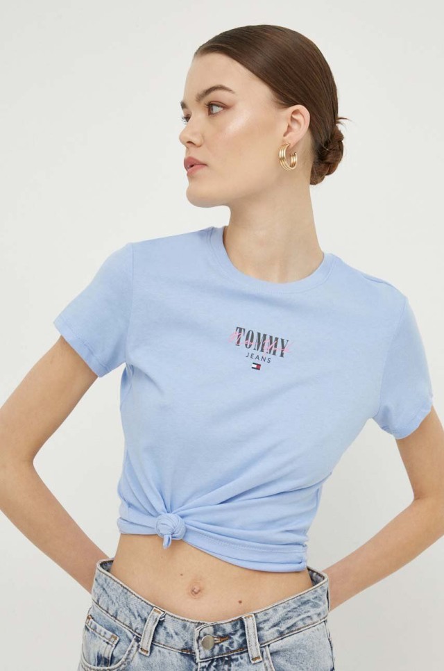 Tommy Hilfiger Tjw Slim Essntl Logo 1 Tee Ext Γυναικεια Μπλουζα Σιελ