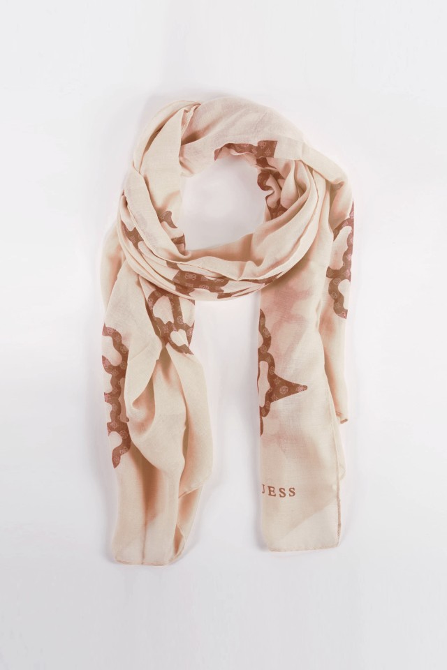 Guess Sestri Logo Maxi Peony Scarf 8 Γυναικείο Φουλαρι Μπεζ-Καφέ