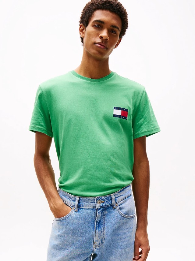 Tommy Hilfiger Tjm Slim Essential Flag Tee Ext Ανδρική Μπλούζα Πράσινη