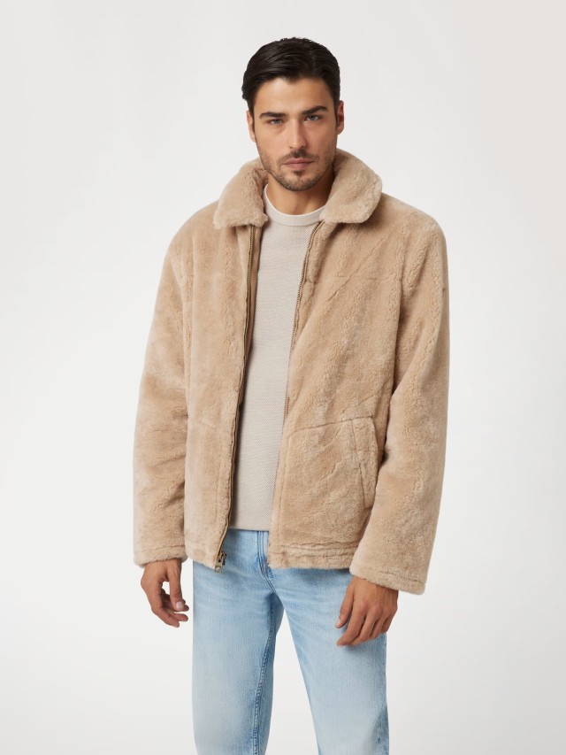 Guess Teddy Jacket Ανδρικό Μπουφάν Γουνα Μπεζ