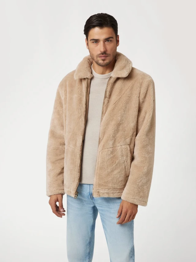 Guess Teddy Jacket Ανδρικό Μπουφάν Γουνα Μπεζ