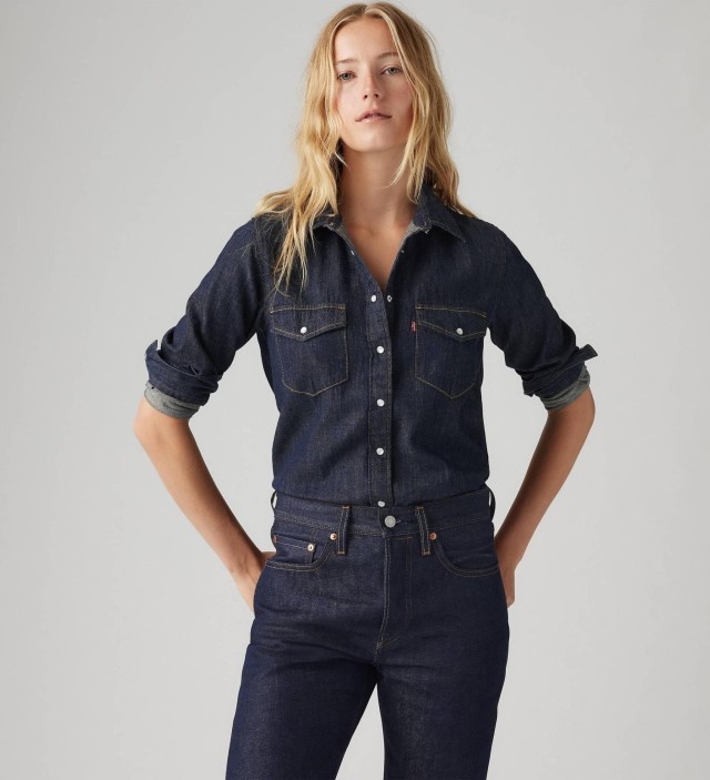 Levis Iconic Western Dark Indigo - Flat Finish Γυναικείο Πουκάμισο Τζιν Wash