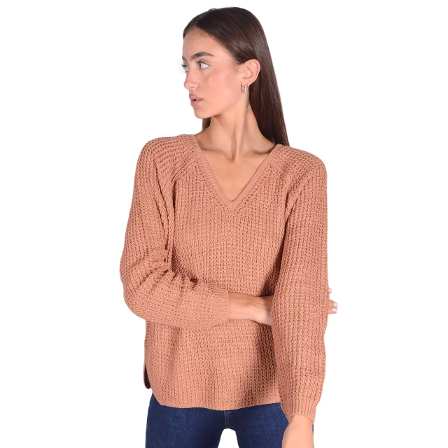 Tom Tailor 2Nd 108 Structured V-Neck Pull Γυναικειο Πλεκτο Ροζ