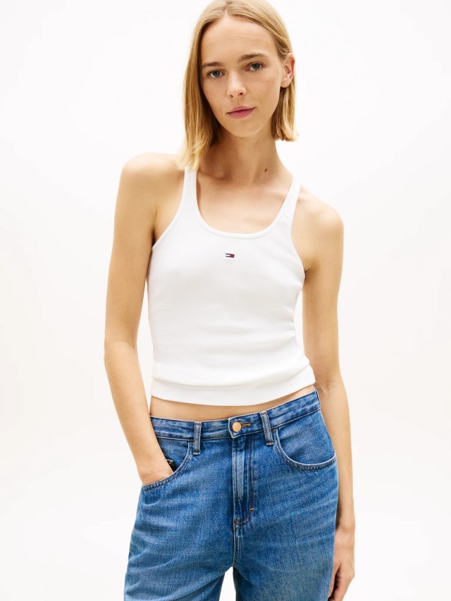 Tommy Hilfiger Tjw Slim Racer Back Rib Tank Γυναικεία Μπλούζα Ριπ Εκρού