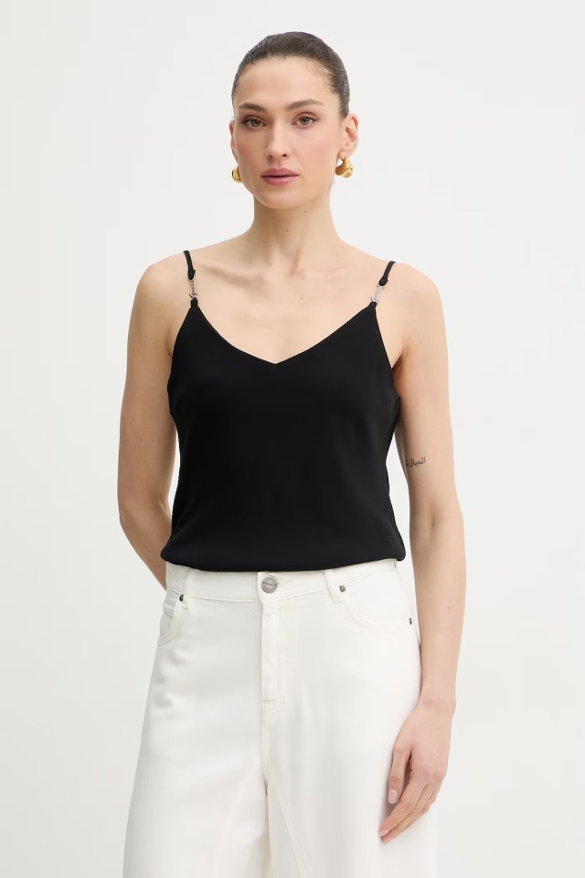 Guess New Sl Caroline Logo Tank Γυναικεία Μπλούζα Top Μαύρη