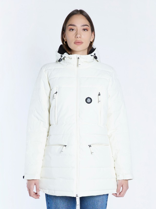 Emerson Womens P.p.down Long Jacket With Hood Γυναικειο Μπουφαν Λευκο