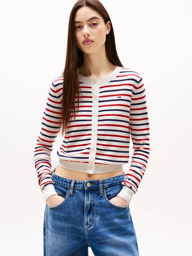 Tommy Hilfiger Tjw Essential Crew Neck Cardigan Γυναικεία Ζακέτα Ριγέ Πλεκτή Multi