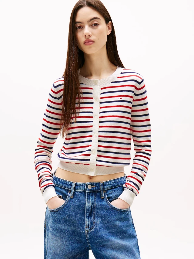 Tommy Hilfiger Tjw Essential Crew Neck Cardigan Γυναικεία Ζακέτα Ριγέ Πλεκτή Multi