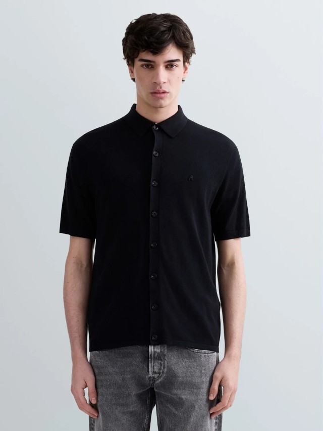 Replay Ανδρικό Πλεκτό Στυλ Πουκάμισο Μαύρο