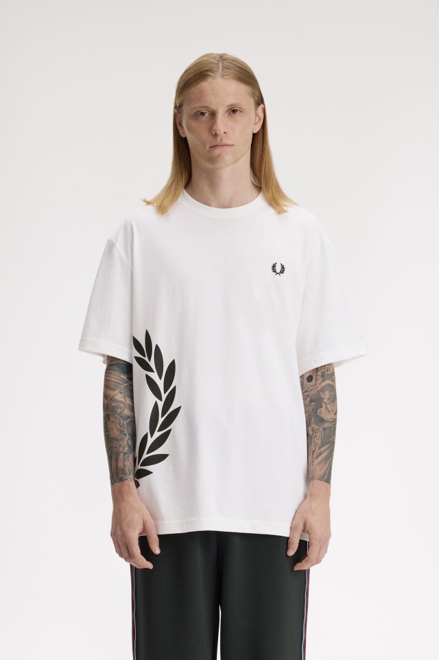 FRED PERRY T SHIRT Ανδρική Μπλουζα Λευκη