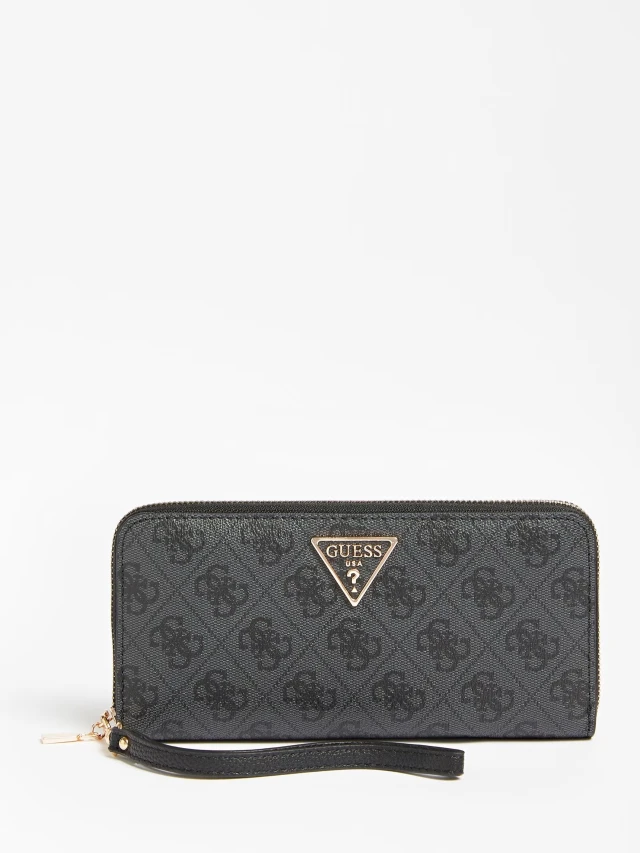 Guess Laurel Slg Large Zip Around Γυναικείο Πορτοφόλι Ανθρακι