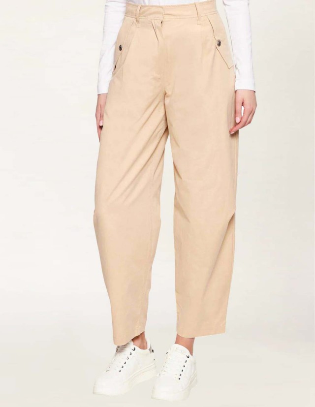 Guess Denise Carrot Leg Pant Γυναικείο Παντελόνι Baggie Μπεζ