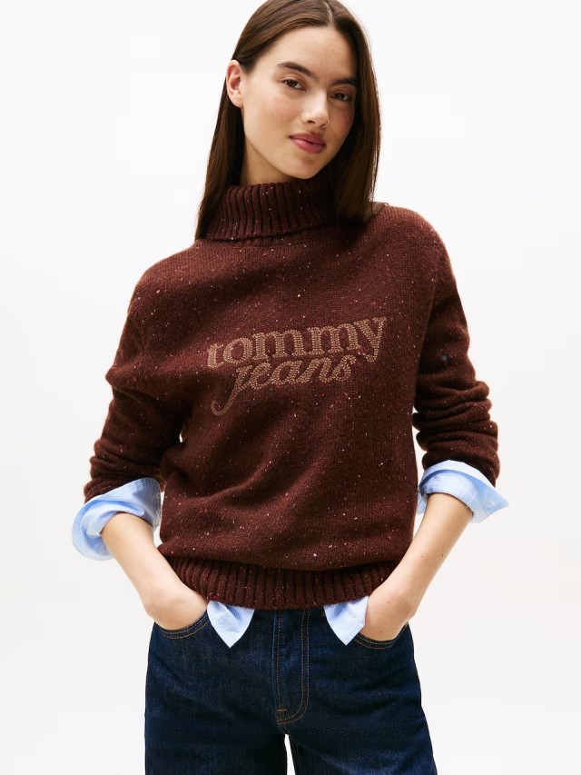 Tommy Hilfiger Tjw Nep Turtleneck Sweater Γυναικείο Πλεκτό Καφέ