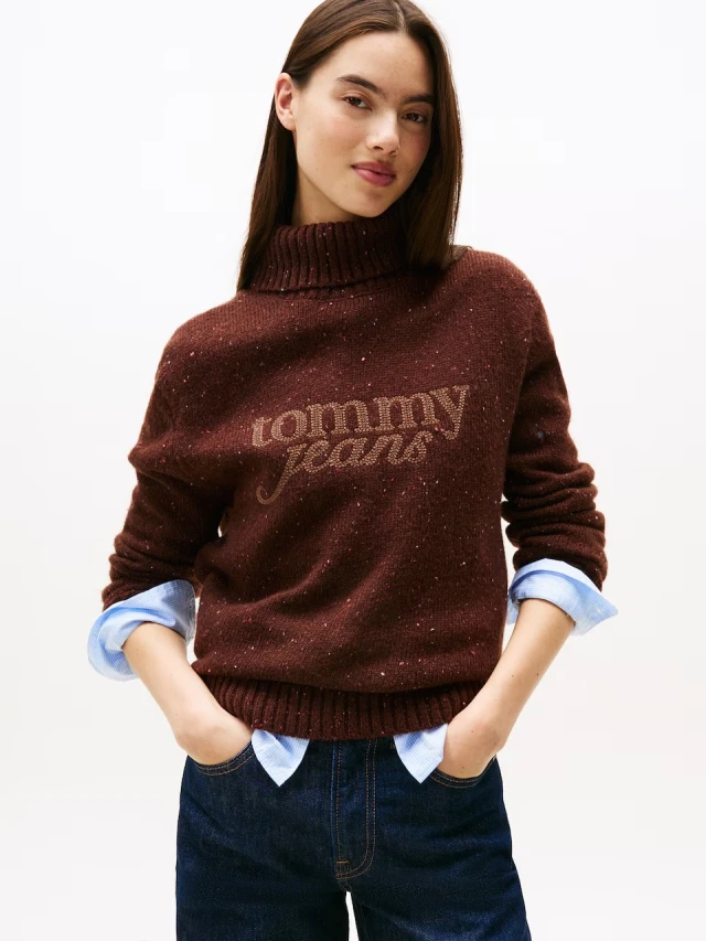 Tommy Hilfiger Tjw Nep Turtleneck Sweater Γυναικείο Πλεκτό Καφέ
