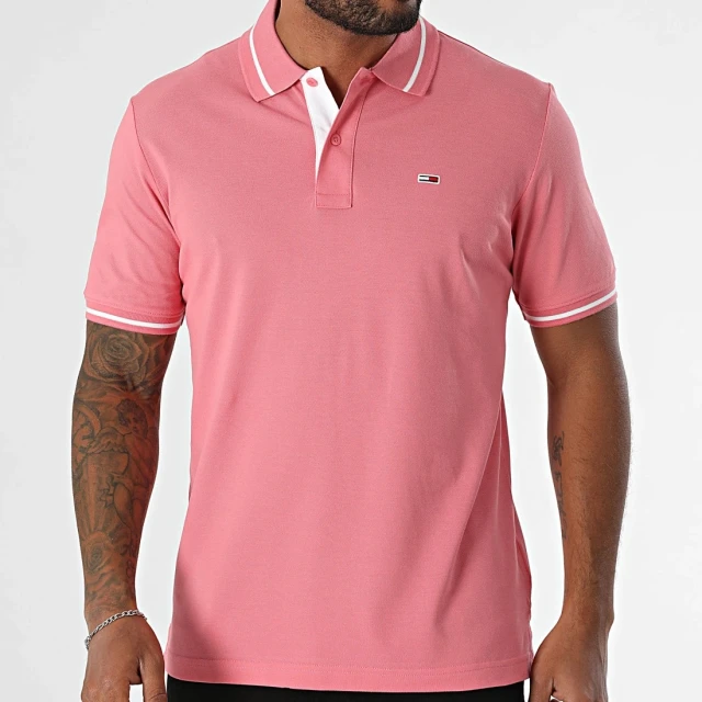 Tommy Hilfiger Tjm Reg Tipped Polo Ανδρική Μπλούζα Polo Ροζ