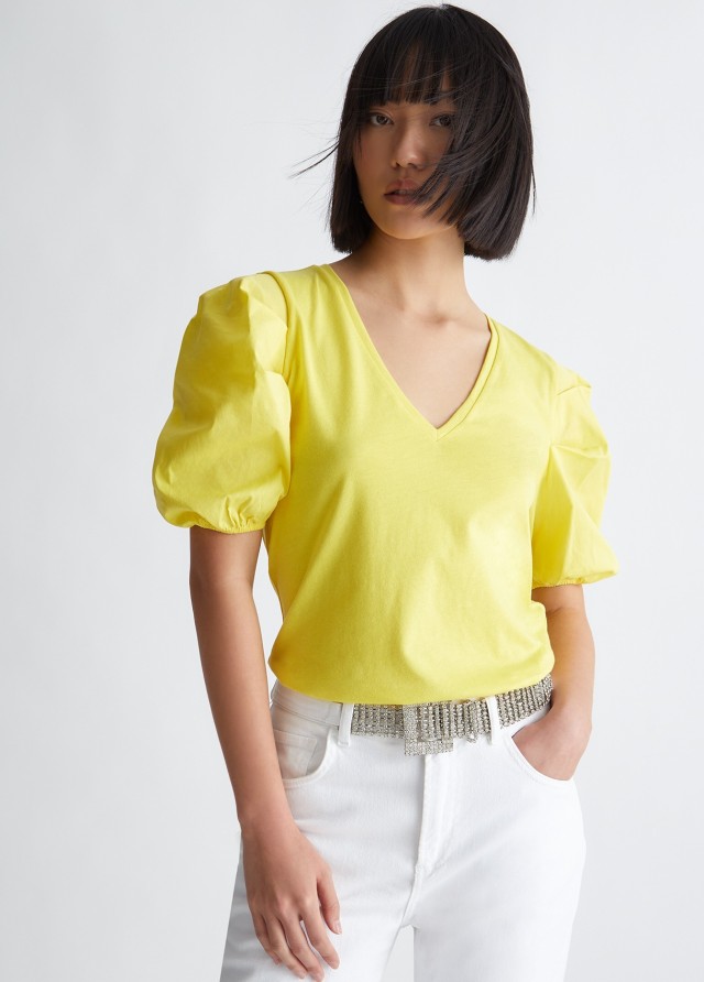 Liu Jo White Wa3j74 T-Shirt Moda M/C Γυναικεία Μπλούζα Κίτρινη