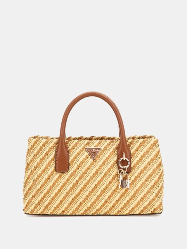 Guess Simona Small Satchel Γυναικεία Τσάντα Μπεζ