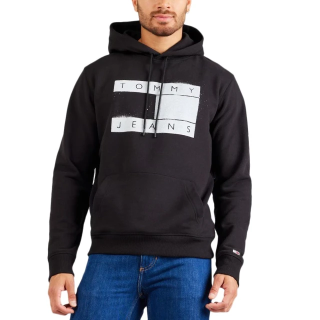 Tommy Hilfiger Tjm Reg Flag Spray Hoodie Ανδρικό Φούτερ Μαύρο