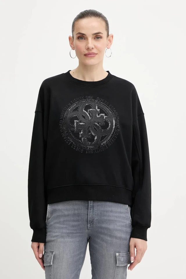 Guess Cn 4g Logo Hotfix Sweatshirt Γυναικείο Φουτερ Μαύρο