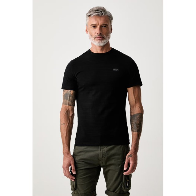 Guess Cn Ss Textured Jersey Tee Ανδρική Μπλούζα Μαύρη