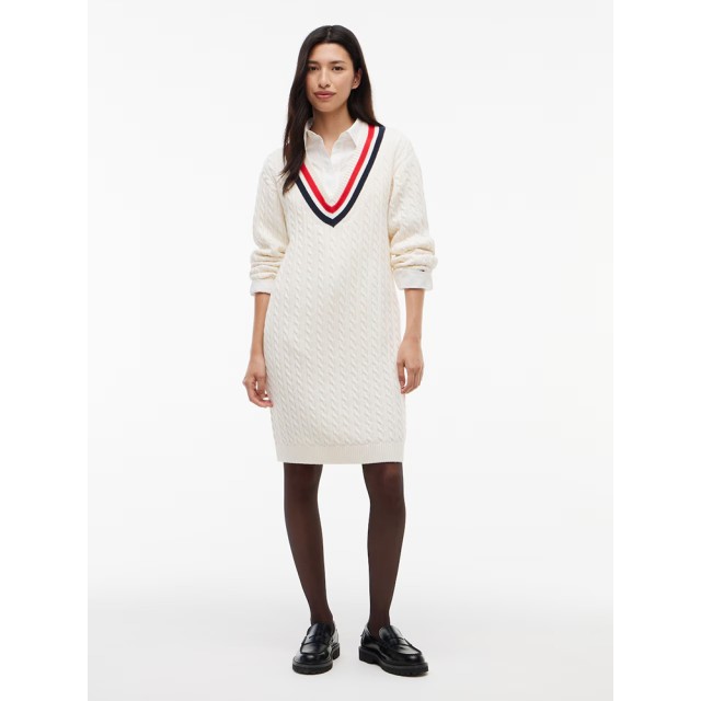 Tommy Hilfiger Tjw Cable Rwb Sweater Dress Ext Γυναικείο Φόρεμα Λευκό
