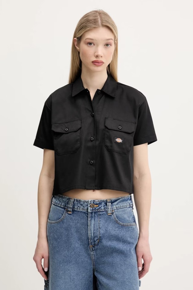 Dickies Ss Cropped Work Shirt Whitecap Γυναικείο Πουκάμισο Cropped Μαύρο