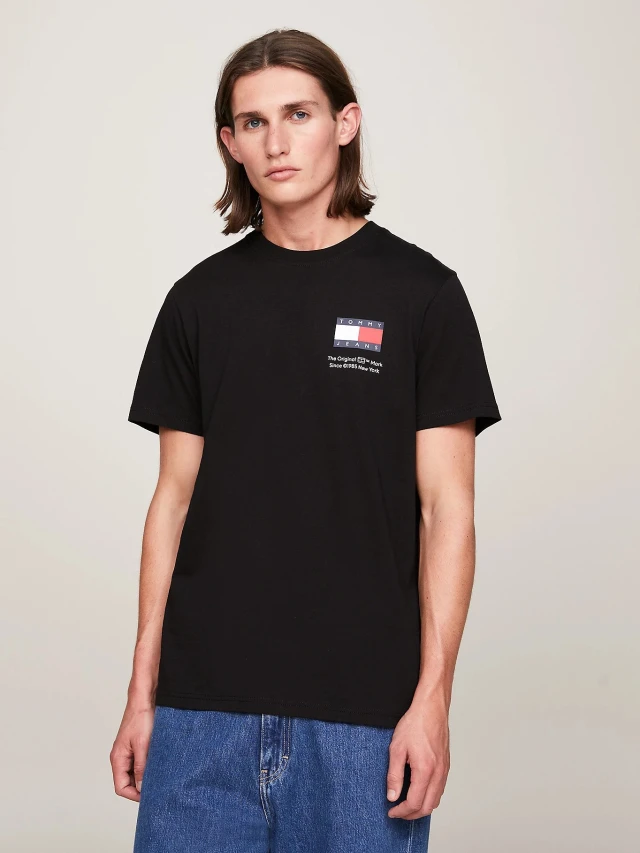 Tommy Hilfiger Tjm Slim Essential Flag Tee Ext Ανδρική Μπλούζα Μαύρη