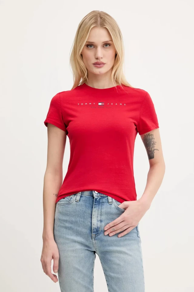 Tommy Hilfiger Tjw Slim Tj Us Linear Ss Tee Γυναικεία Μπλούζα Κόκκινο
