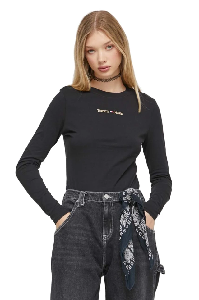 Tommy Hilfiger Tjw Bby Gold Serif Linear Ls Γυναικεία Μπλούζα Μαύρη