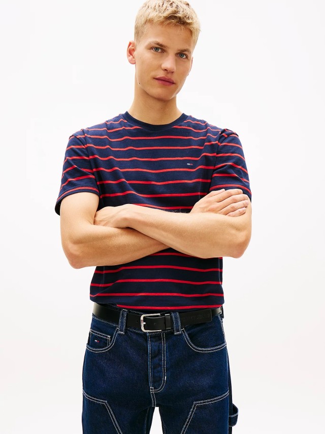 Tommy Hilfiger Tjm Reg Stripe Ss Tee Ext Ανδρική Μπλούζα Ριγέ Μπλε