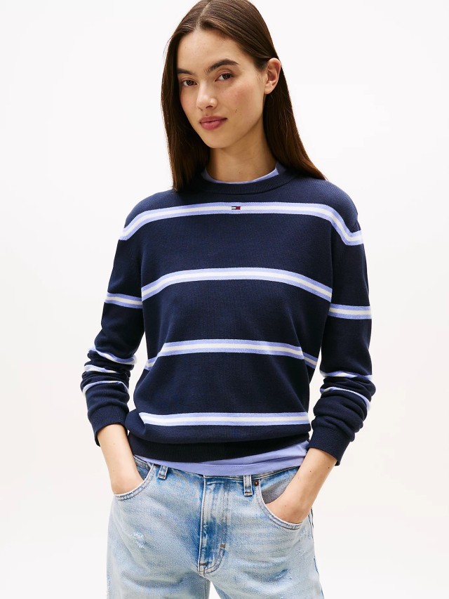Tommy Hilfiger Tjw Essential Crew Sweater Ext Γυναικείο Πλεκτό Ριγέ Μπλε
