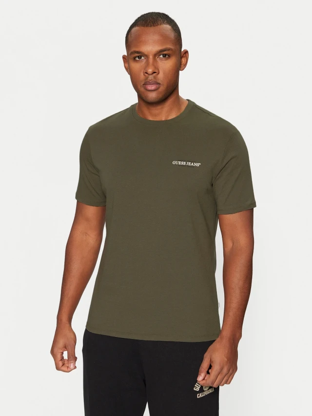 Guess Gj Ss Cn Slim American Tr Tee Ανδρική Μπλούζα Λαδί