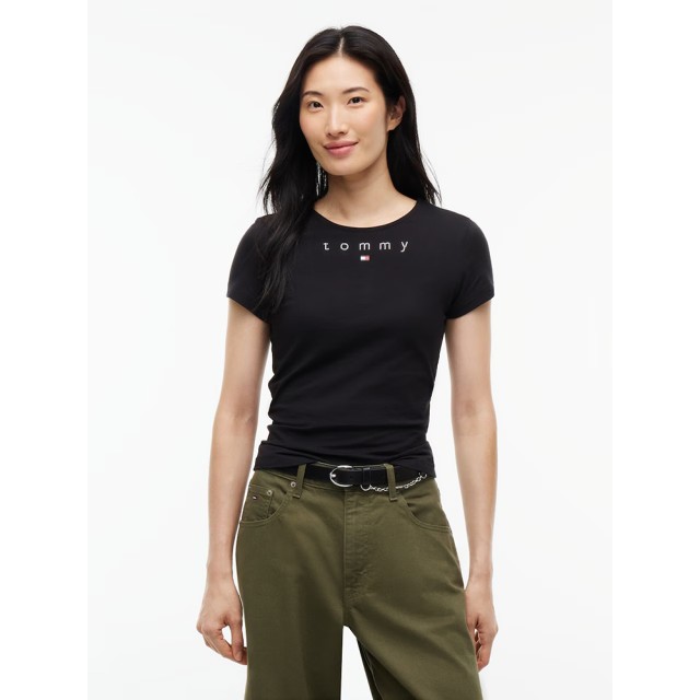 Tommy Hilfiger Tjw Slim Tommy Bling Ss Tee Γυναικεια Μπλουζα Μαύρη