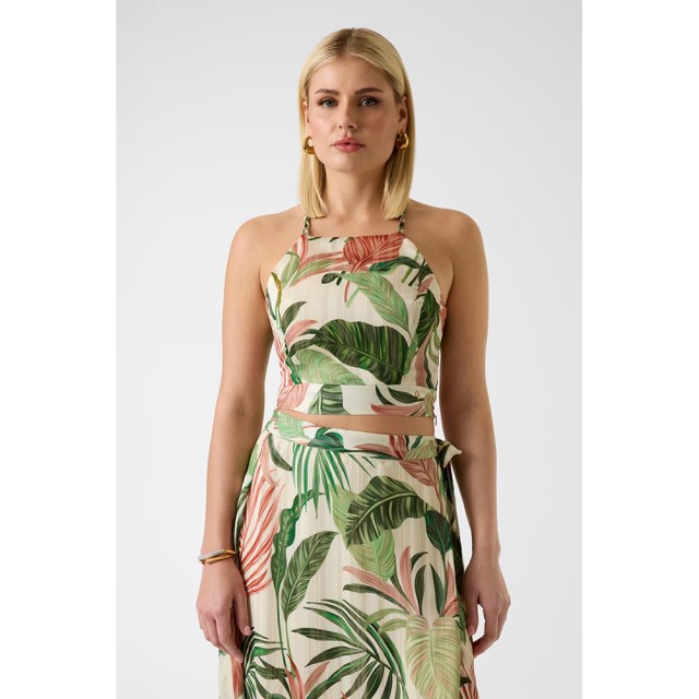Guess Sl Gaelle Crop Top Γυναικεία Μπλούζα Top Φλοράλ Multi Πράσινο