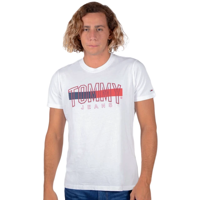 Tommy Hilfiger Tjm Flag Tommy Tee Ανδρικη Μπλουζα Λευκη
