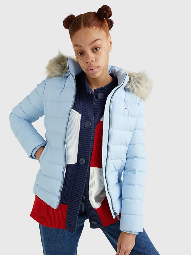 Tommy Hilfiger Tjw Basic Hooded Down Jacket Γυναικειο Μπουφαν Σιελ