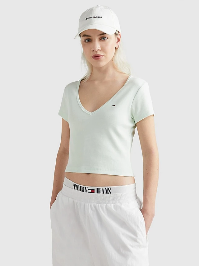 Tommy Hilfiger Tjw Bby Crp Essential Rib V Ss Γυναικεία Μπλούζα Βεραμάν