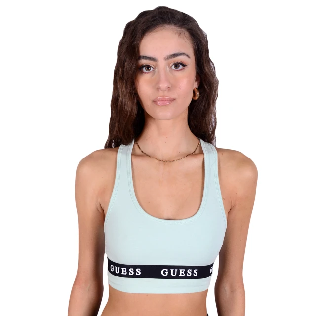 Guess Aline Top Eco Stretch Jersey Γυναικειο Μπουστακι Φυστικι