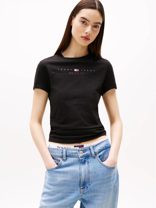 Tommy Hilfiger Tjw Slim Tj Us Linear Ss Tee Γυναικεία Μπλούζα Μαύρη