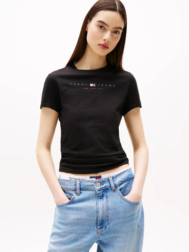 Tommy Hilfiger Tjw Slim Tj Us Linear Ss Tee Γυναικεία Μπλούζα Μαύρη