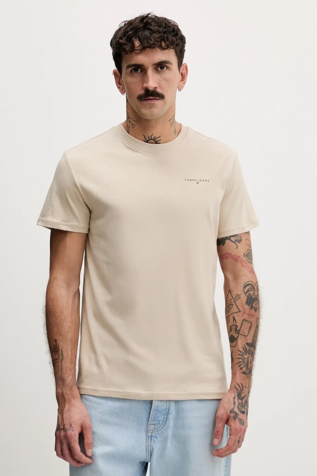 Tommy Hilfiger Tjm Slim Linear Chest Tee Ext Ανδρική Μπλούζα Μπεζ
