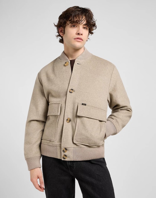 Lee Wool Bomber Jacket Warm Gray Heathe Ανδρικό Μπουφάν Μπεζ