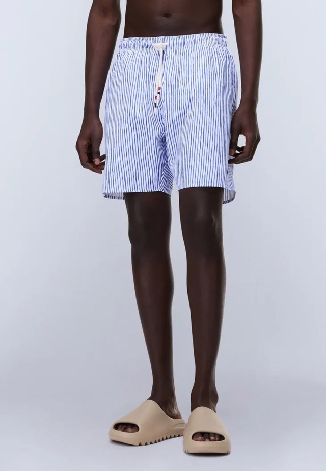 Napapijri V-Elior Aop Stripe Sei Ανδρικό Ριγέ Μαγιό Λευκο Μπλε