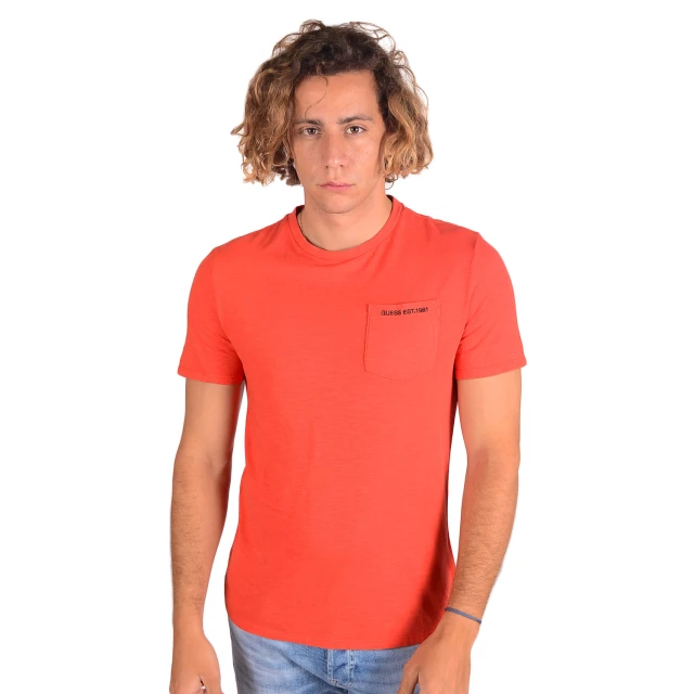 Guess Est.1981 Slub Cn Ss Tee Ανδρικη Μπλουζα Κοκκινη
