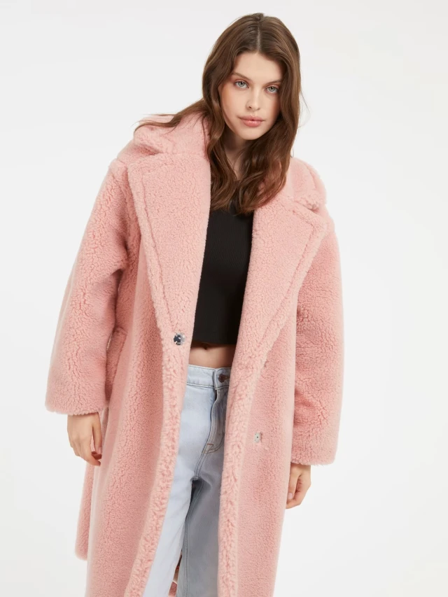Guess Polly Coat Γυναικείο Γουνα Ροζ