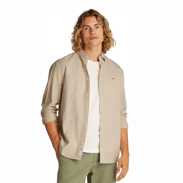 Tommy Hilfiger Tjm Reg Linen Blend Ls Shirt Ext Ανδρικό Πουκάμισο Λινό Μπεζ