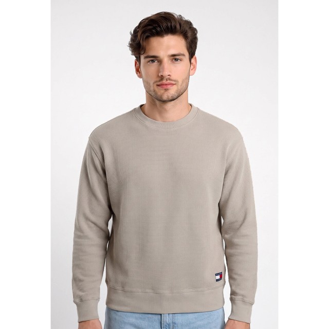 Tommy Hilfiger Tjm Rlx Washed Waffle Crew Ext Ανδρικό Φουτερ Βάφλα Μπεζ