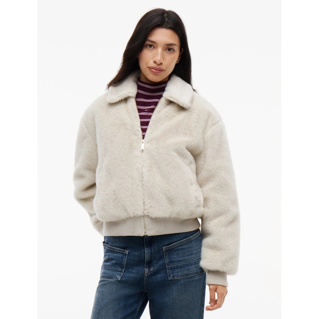 Tommy Hilfiger Tjw Faux Fur Jacket Ext Γυναικείο Μπουφάν Τεχνητή Γούνα Εκρού
