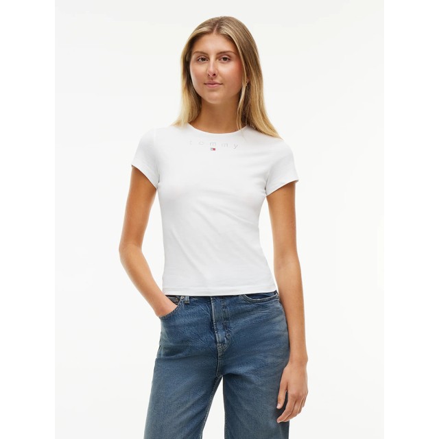 Tommy Hilfiger Tjw Slim Tommy Bling Ss Tee Γυναικεια Μπλουζα Εκρού