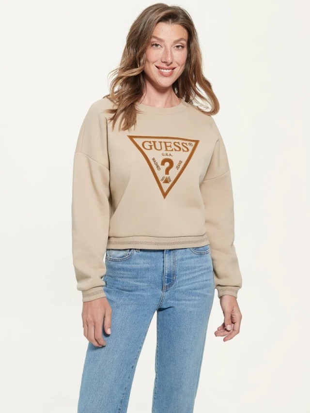 Guess Roxi Sweatshirt Γυναικειο Φουτερ Μπεζ